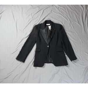 New Jonathan Simkhai Jacket Womens Sz 8 Black Tuxedo Jessie Crepe Blazer